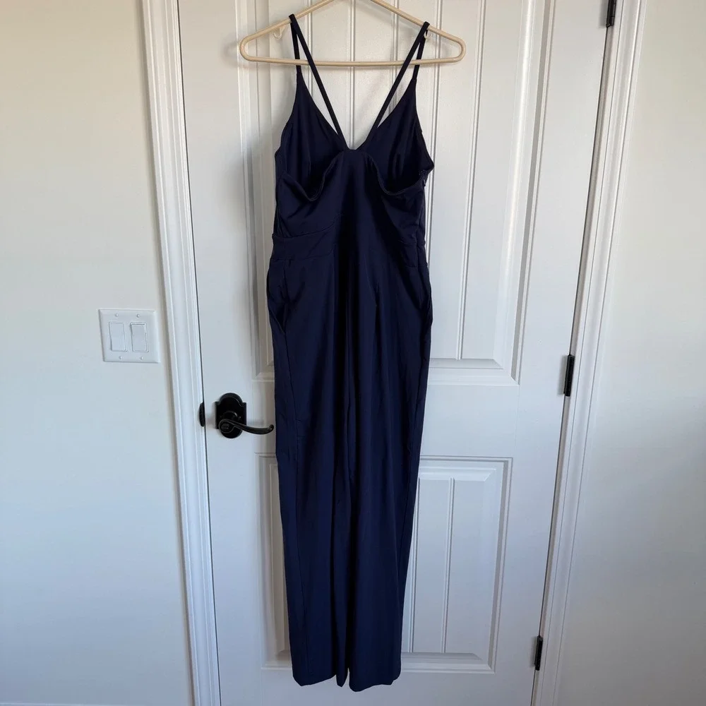 Halara Breezeful Backless Side Zipper Wide Leg Quick Dry Jumpsuit Large NWT Navy - Picture 3 of 7